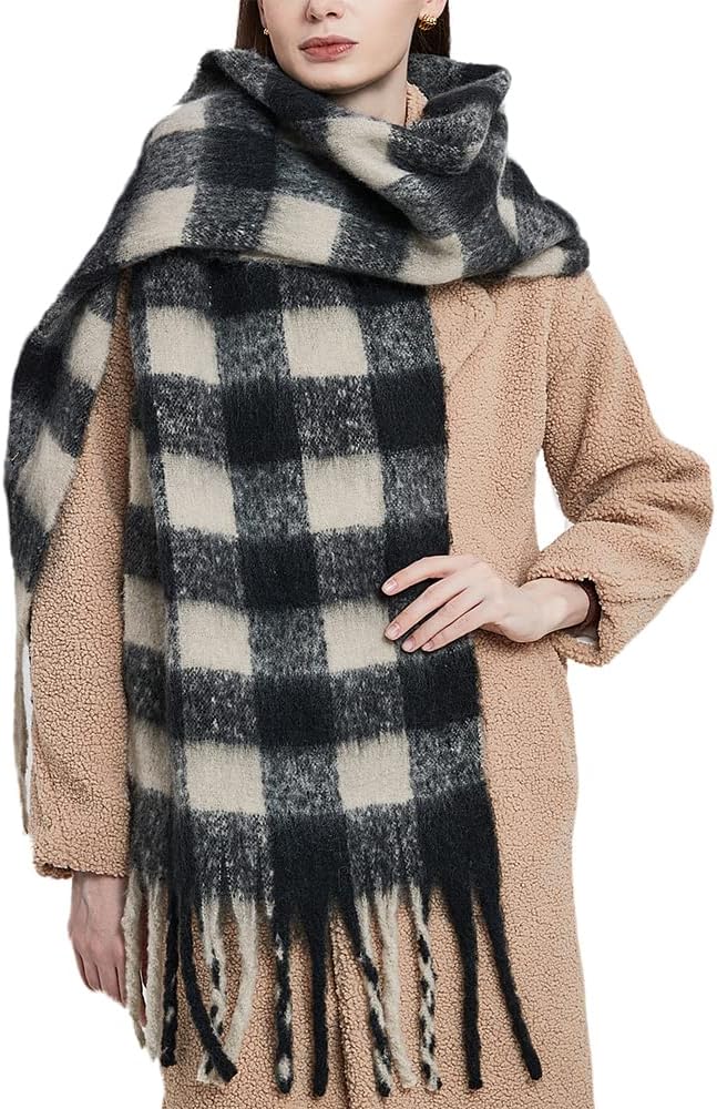 OUNIYA Big Chunky Plaid Scarf Colorful Checked Oversized Thick Scarves Soft  Large Cashmere Wool Shawl Winter Warm Blanket Women (black white check) at  Amazon Women's Clothing store