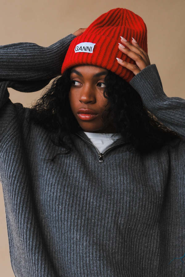 Ganni Structured Rib Beanie - Racing Red | Garmentory