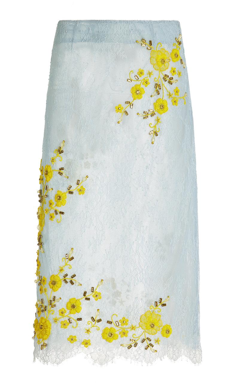 Des_phemmes Lace Embroidered Midi Skirt In Light Blue | ModeSens